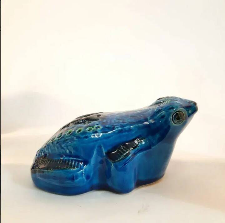 Vintage frog statue, Aldo Londi for Bitossi, Rimini blu series.