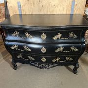 Curved chest of drawers, Louis XV style, Bordeaux type, lacquered in black