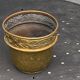 Pot cover in gilded brass, copper, chiseled and hammered pattern, foliage and cherries, old