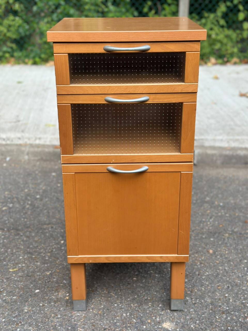 IKEA 1990 wood and frosted glass chest of drawers.