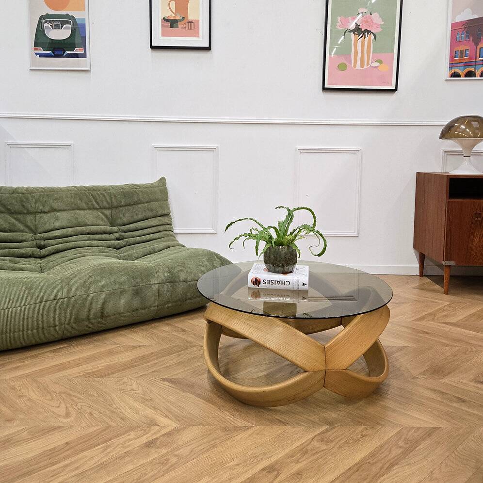 Vintage round wooden coffee table