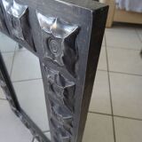 Brutalist metal wall mirror decoration pushed back year 70 vintage