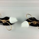 Arlus black and brass opaline sconces 1960