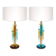 Pair of contemporary Murano glass lamps with a brass structure, made in Italy.