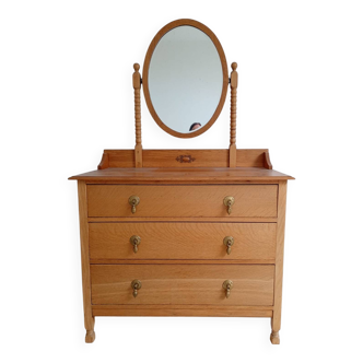 Blond oak chest of drawers with mirror