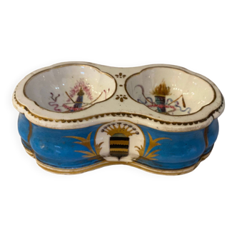 Sevres porcelain salt shell, empire decor with torches, 19th century period