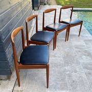 Set of 4 Scandinavian chairs by Johannes Andersen, Vamo Sonderborg, teak and imitation leather, 1960