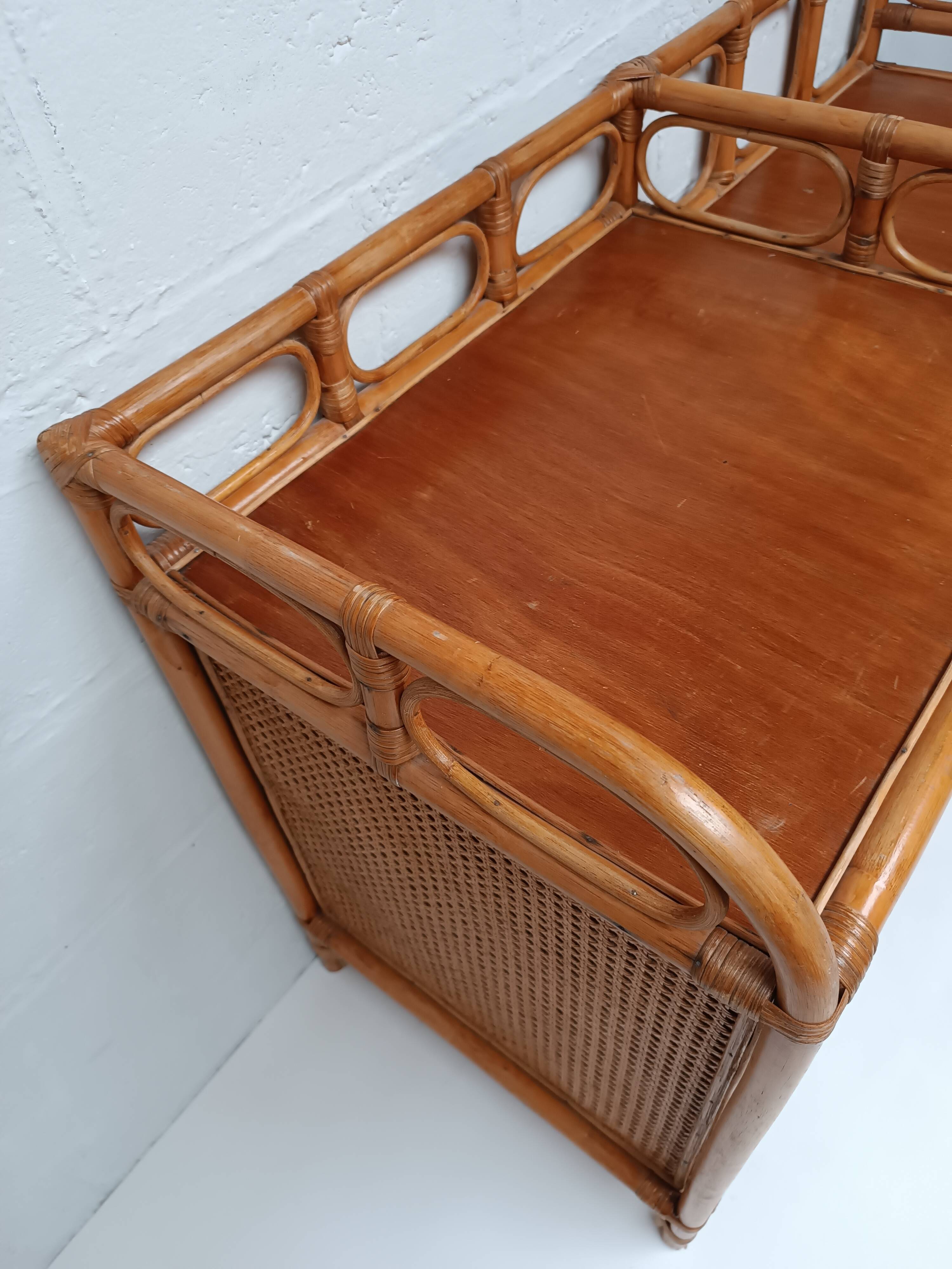 Vintage cane rattan and wood sideboard
