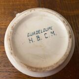 Cup and saucer old Iron earth stamped H.B.C.M Guadeloupe decoration flowers blue-green