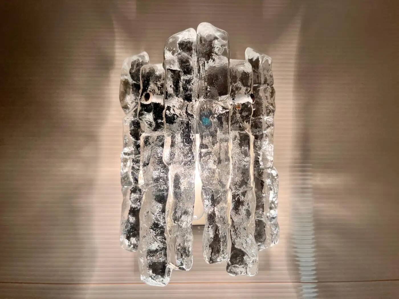 Pair of midcentury wall lamps Kalmar, ice glass, Austria, 1960s