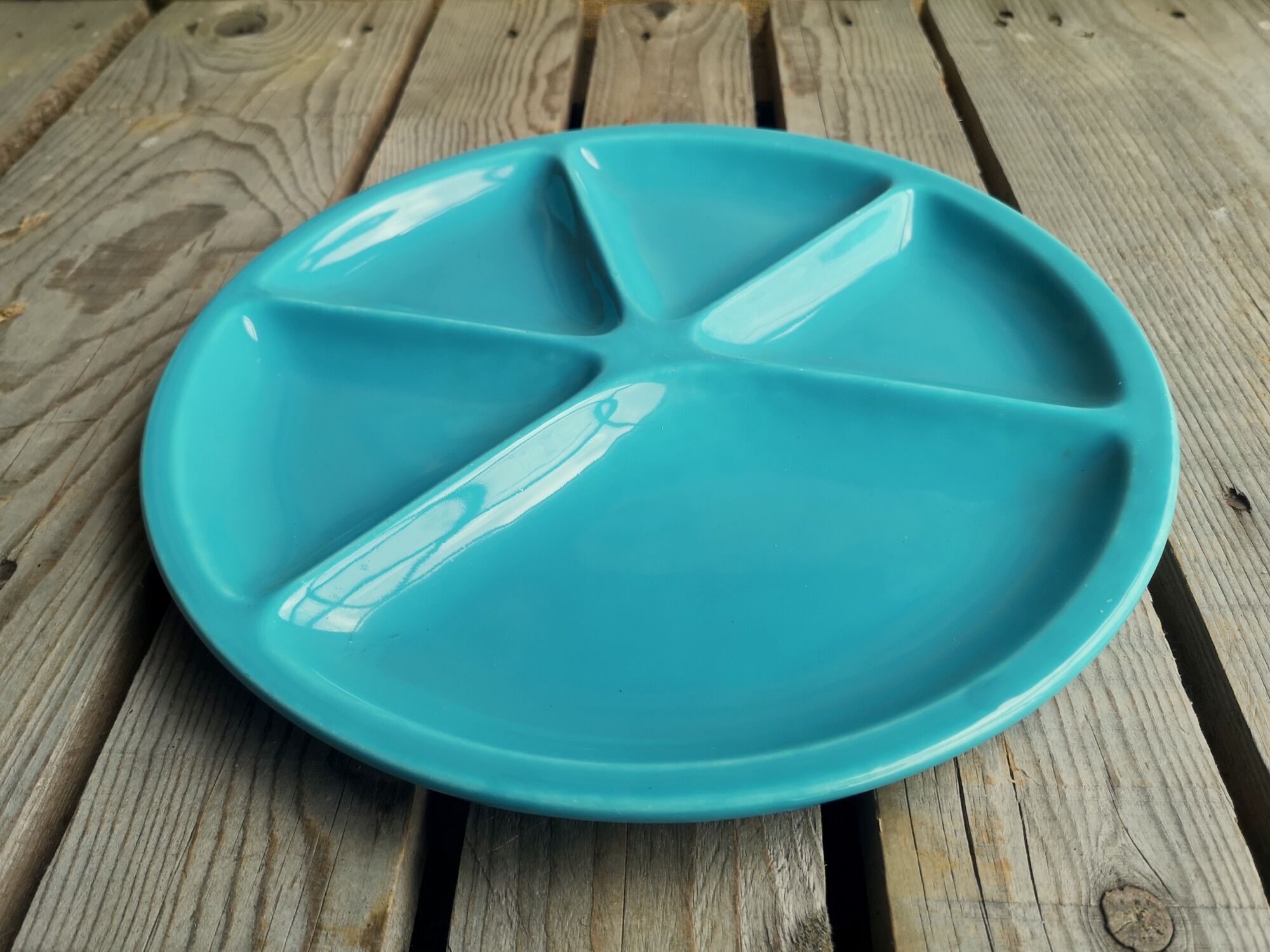 Fondue Plate Le Creuset in Turquoise Blue Ceramics