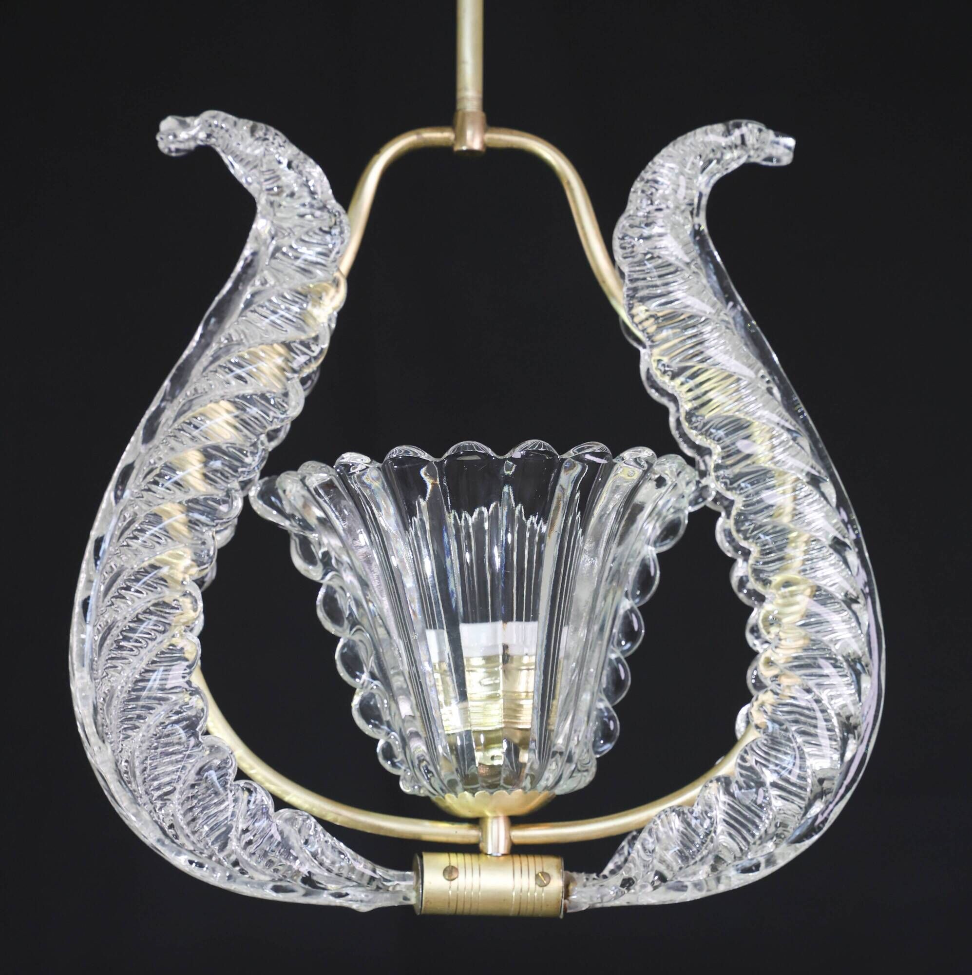 Charming Murano Glass Art Deco Pendant Chandelier by Ercole Barovier, 1940s