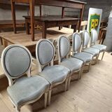 Set of 6 Louis XVI style patinated medallion chairs.