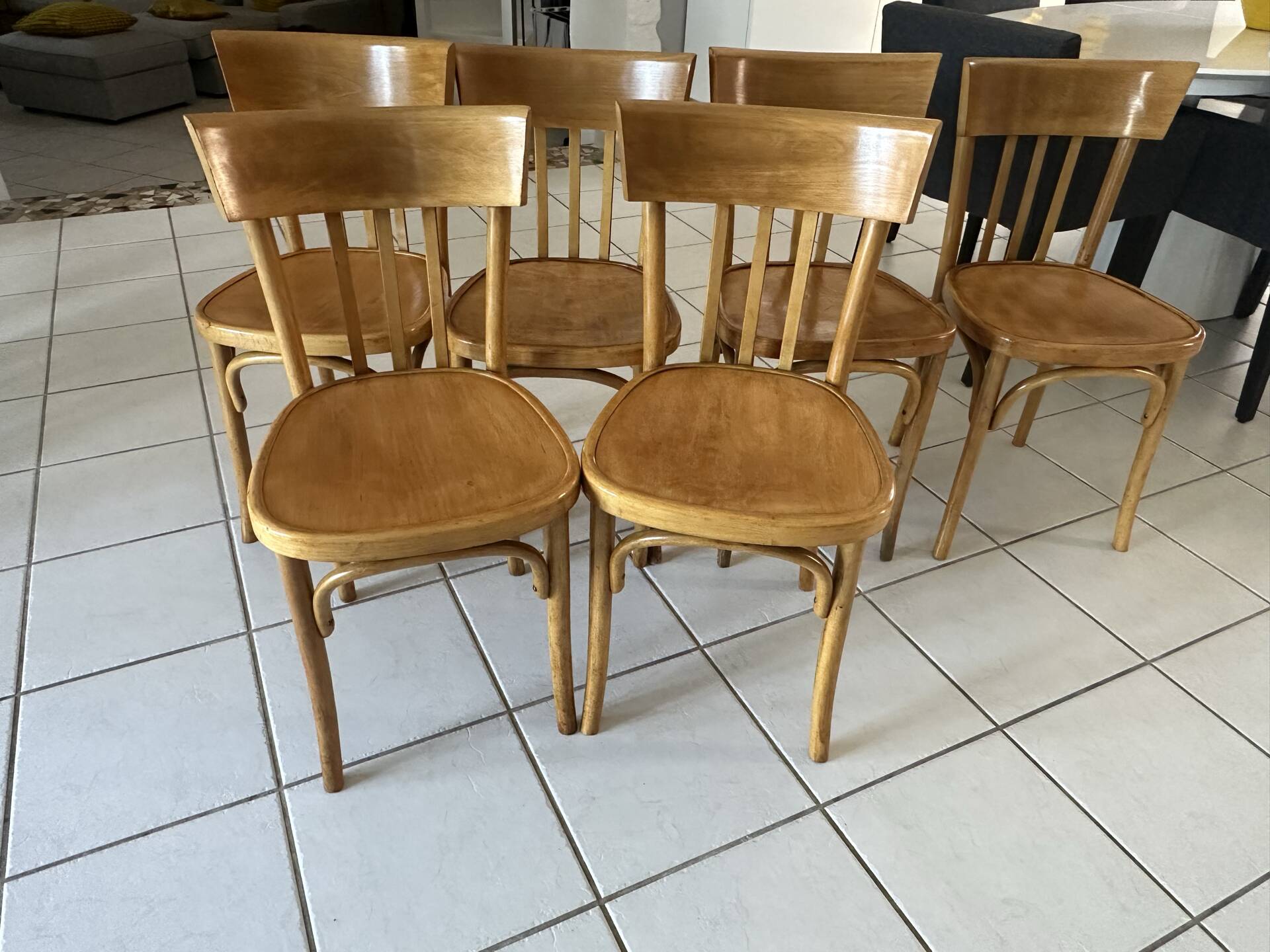 Set of 6 vintage SNCF bistro chairs from the 1960s.