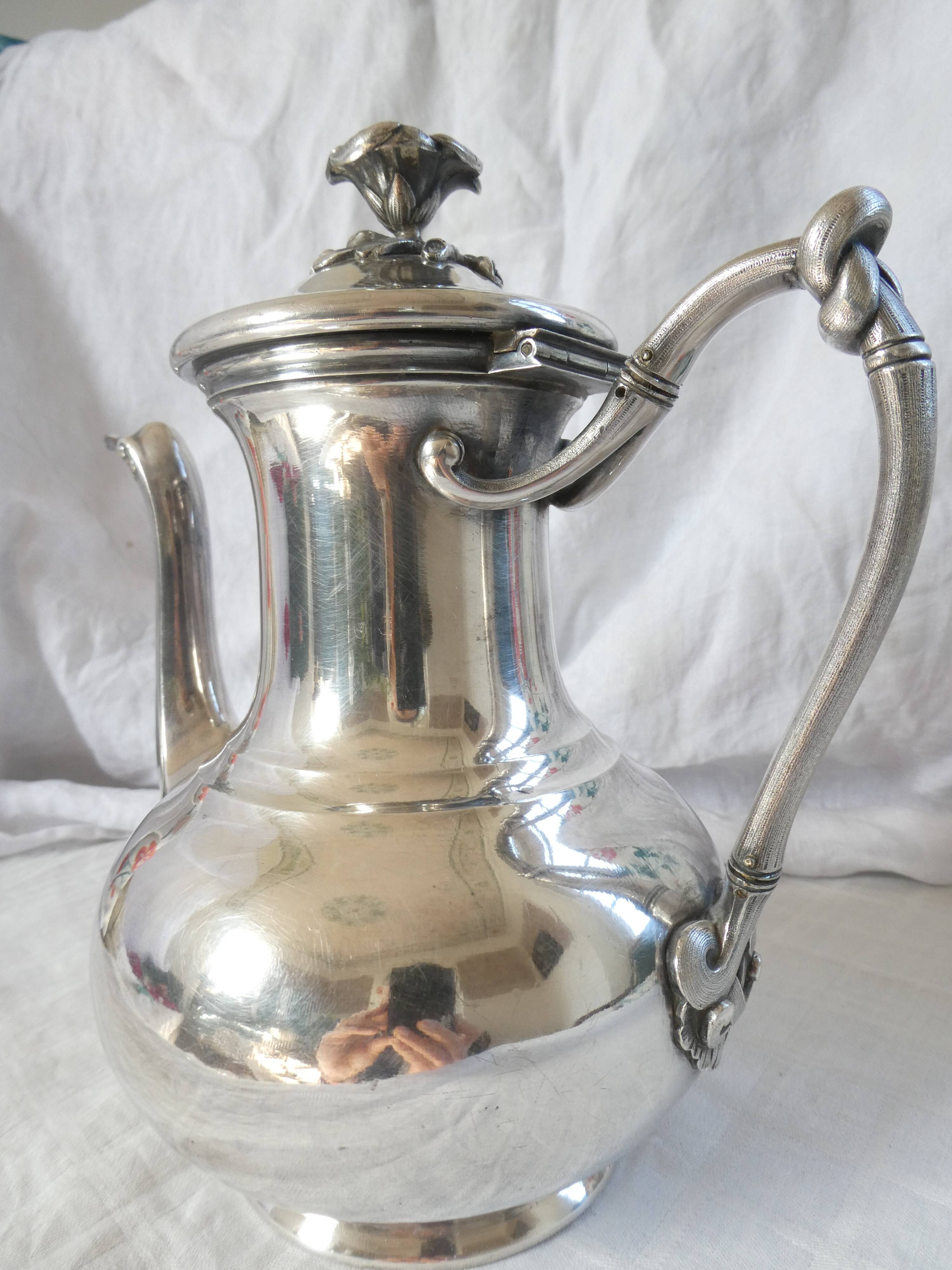 Christofle teapot, coffee pot silver-plated metal 19th art nouveau
