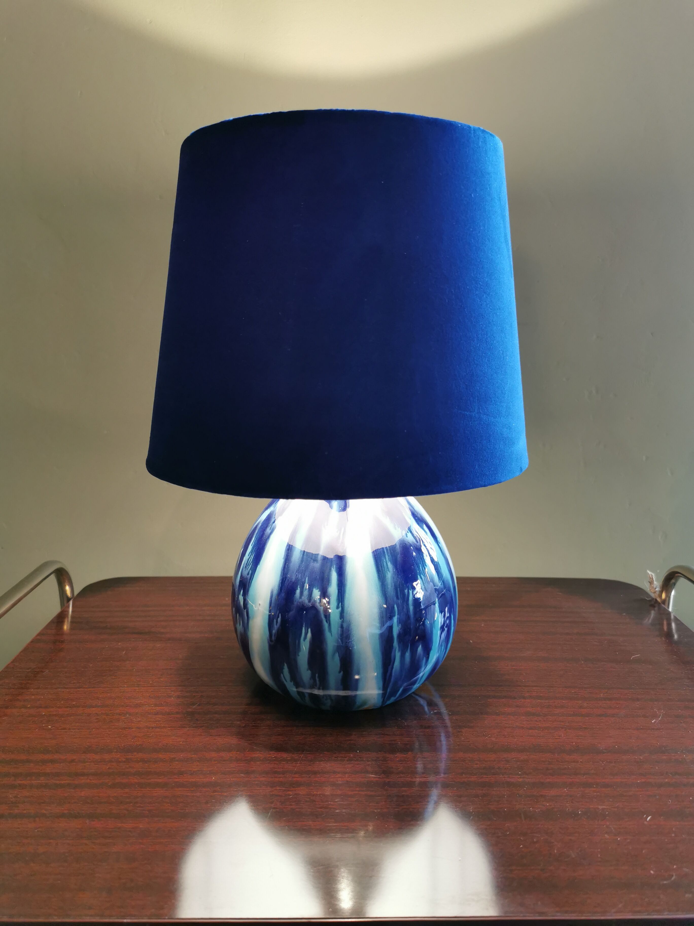 Vintage blue ceramic ball lamp signed