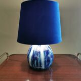 Vintage blue ceramic ball lamp signed