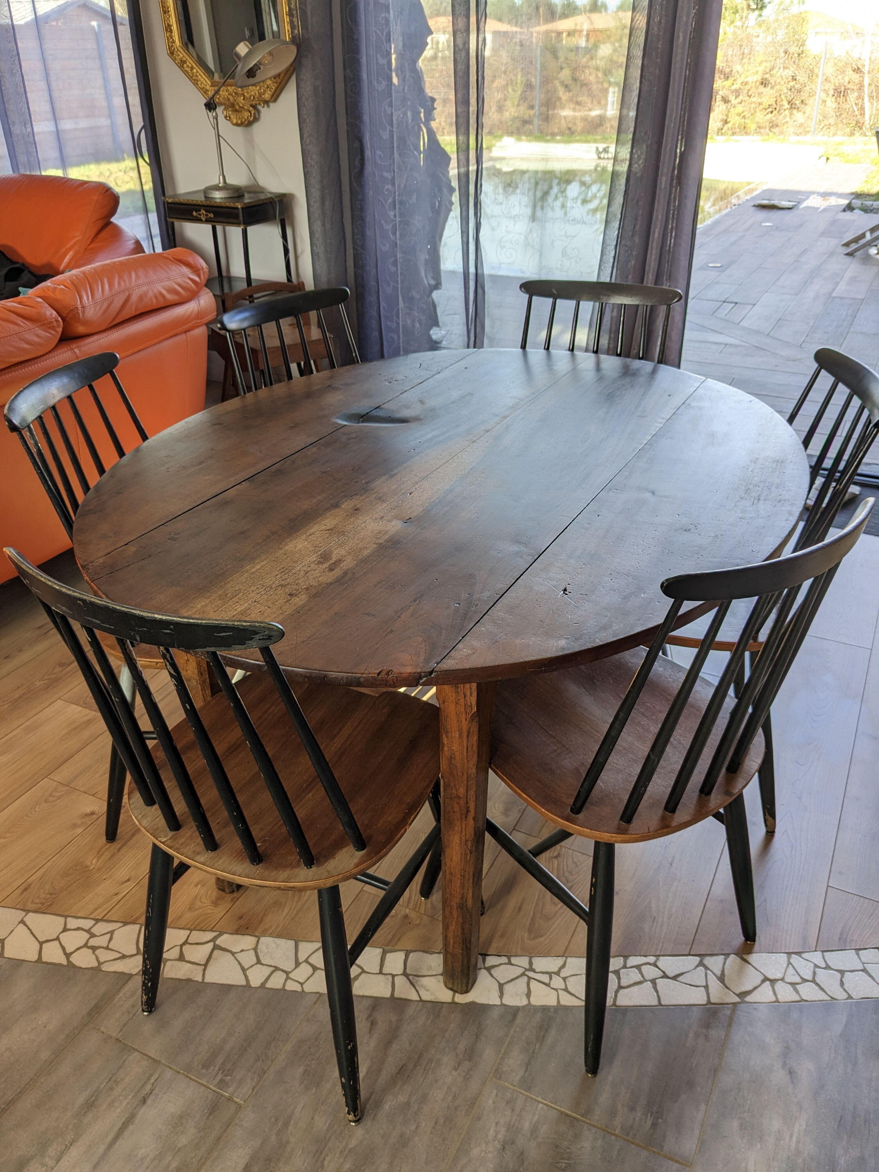 Oval solid walnut farmhouse table