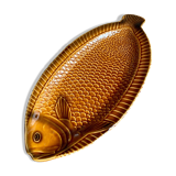Sarreguemines fish dish in ochre glazed earthenware
