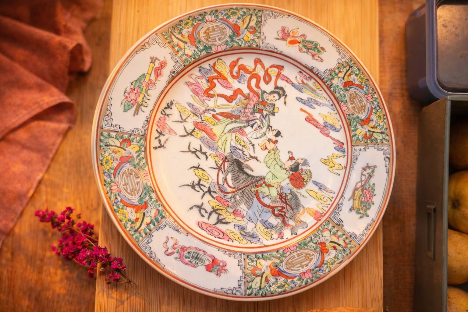 Vintage Japanese artisan plate – hand-decorated porcelain – Ø 30