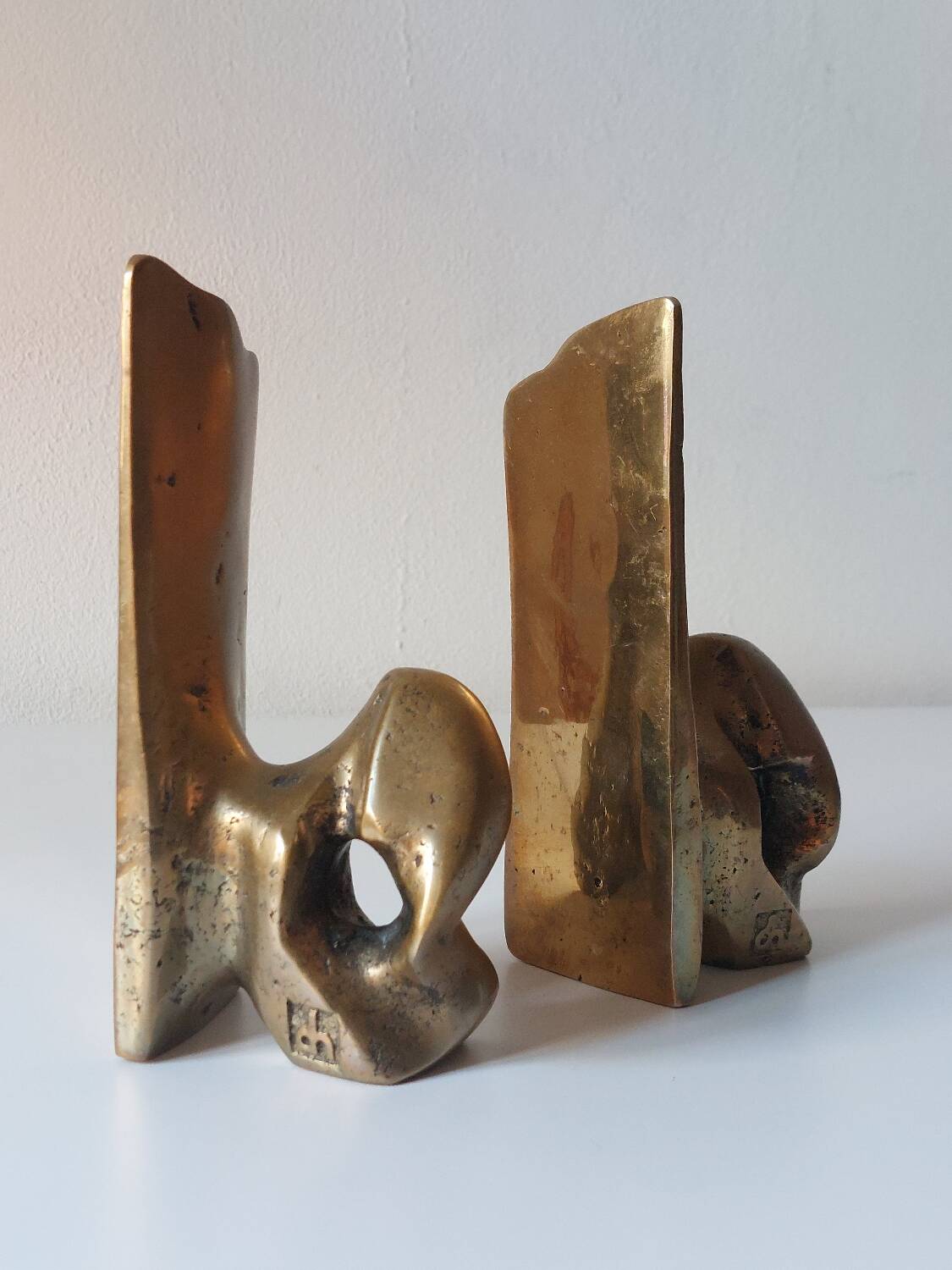 Super rare pair of brutalist brass bookends by David Marshall.