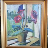 Vintage 20th Century Impressionist Still Life Oil Painting of a Vase of Flowers