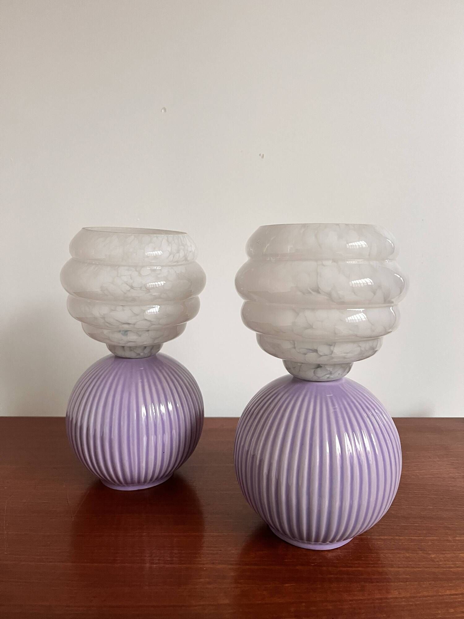 Vintage ceramic and glass bedside lamp pair