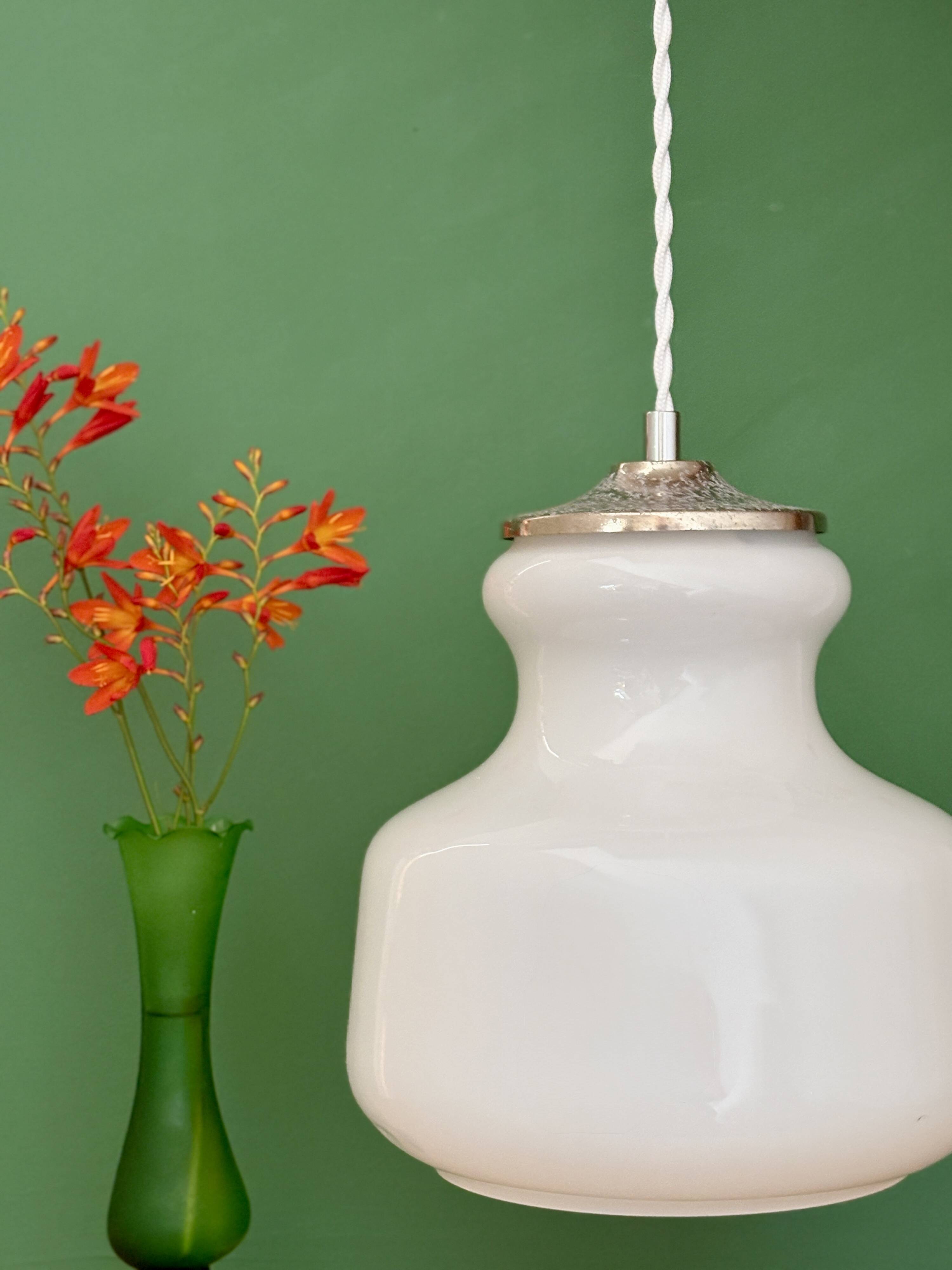 Vintage white opaline suspension globe