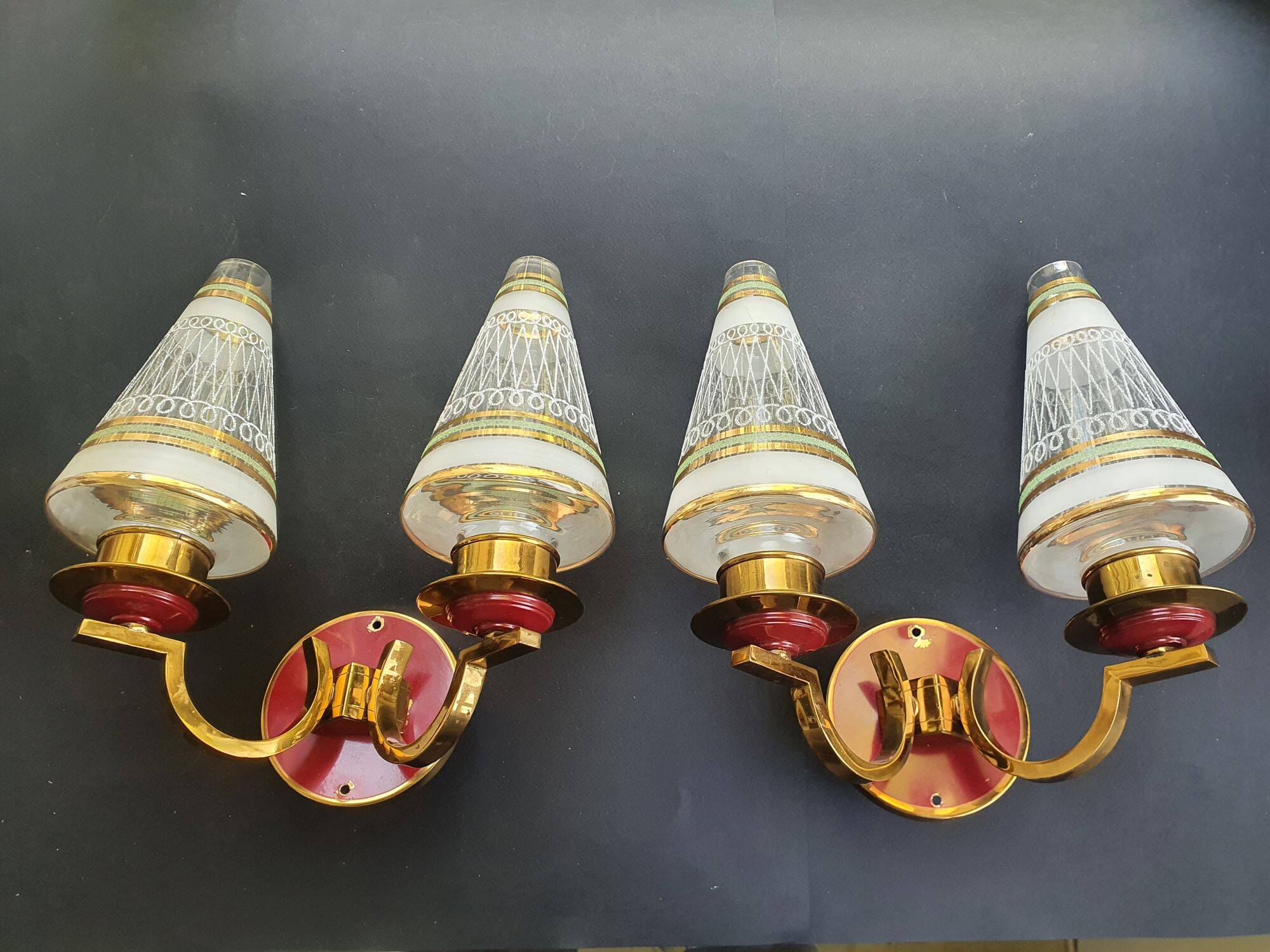 Pair of vintage gold wall sconces France Pierre Gilles Art Deco