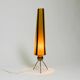 Mid Century tripod brass table lamp with a wrapped nylon strip lampshade