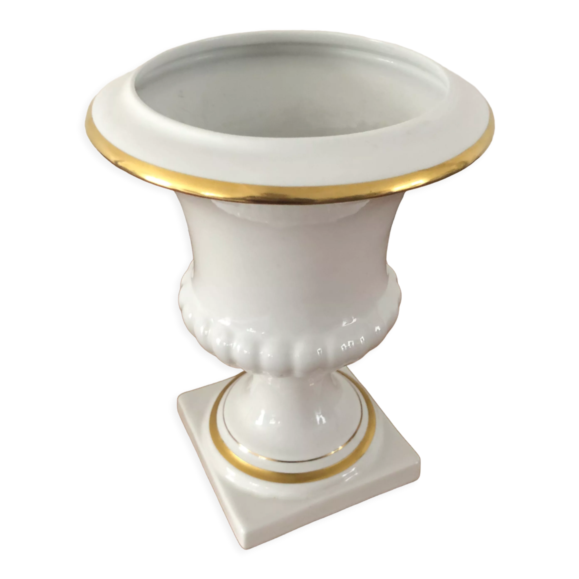 Vase Médicis blanc en porcelaine de Bruxelles