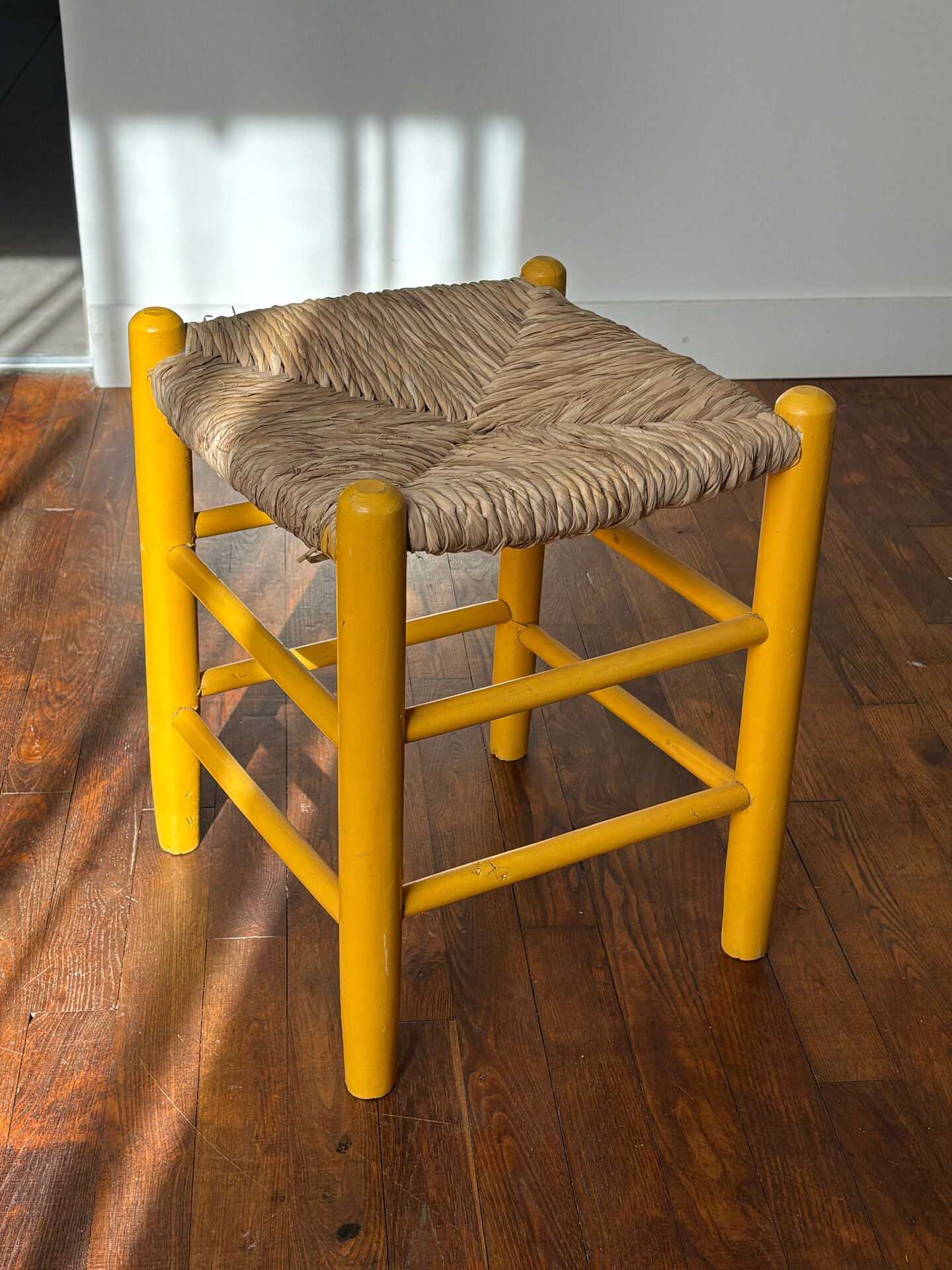 Wood and straw stool