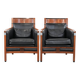 Set of  two black leather Art Deco design armchairs