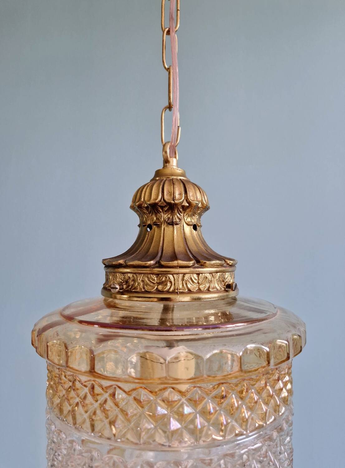 Glass and brass pendant light, 1960s