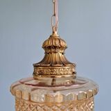 Glass and brass lantern-style pendant light, 1960s