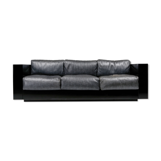 Saratoga sofa in elephant grey leather by Vignelli for Poltronova - 1964