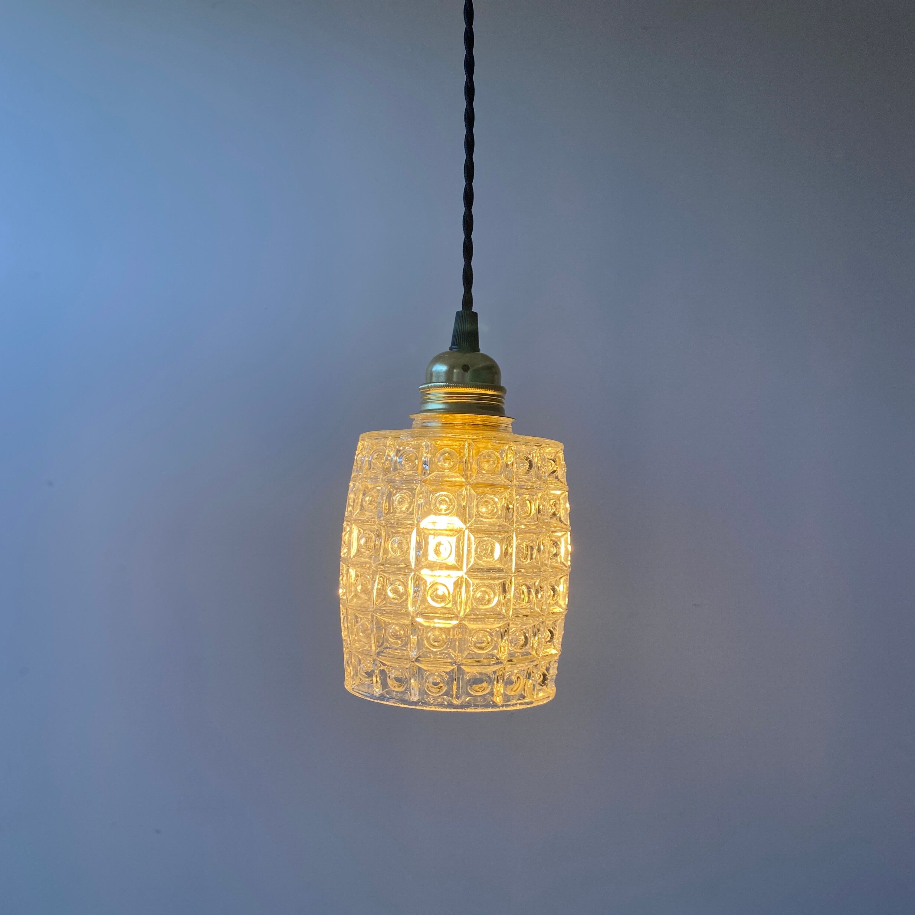 Pair of vintage molded glass pendant lamps