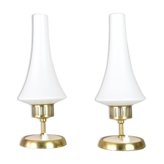 Mid-Century Scandinavian Sweden Modern Brass and Opaline Chandelier Kaiser Style