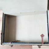 Old cabin trunk, wooden suitcase with compartments