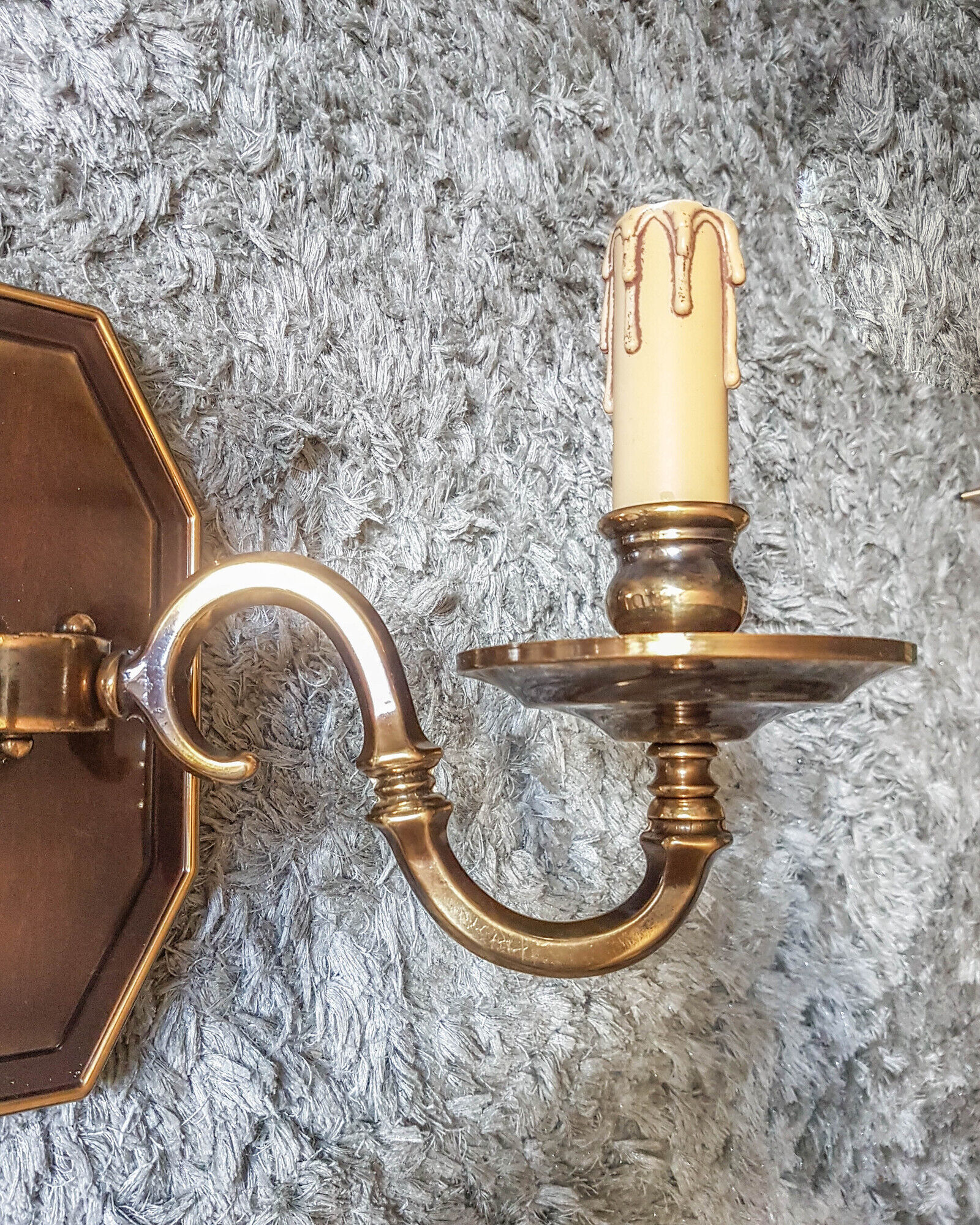 Pair of metal and bronze wall wall light 2 fake candles