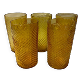 Set of 5 amber orangeade glasses