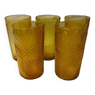 Ensemble de 5 verres orangeade ambrés