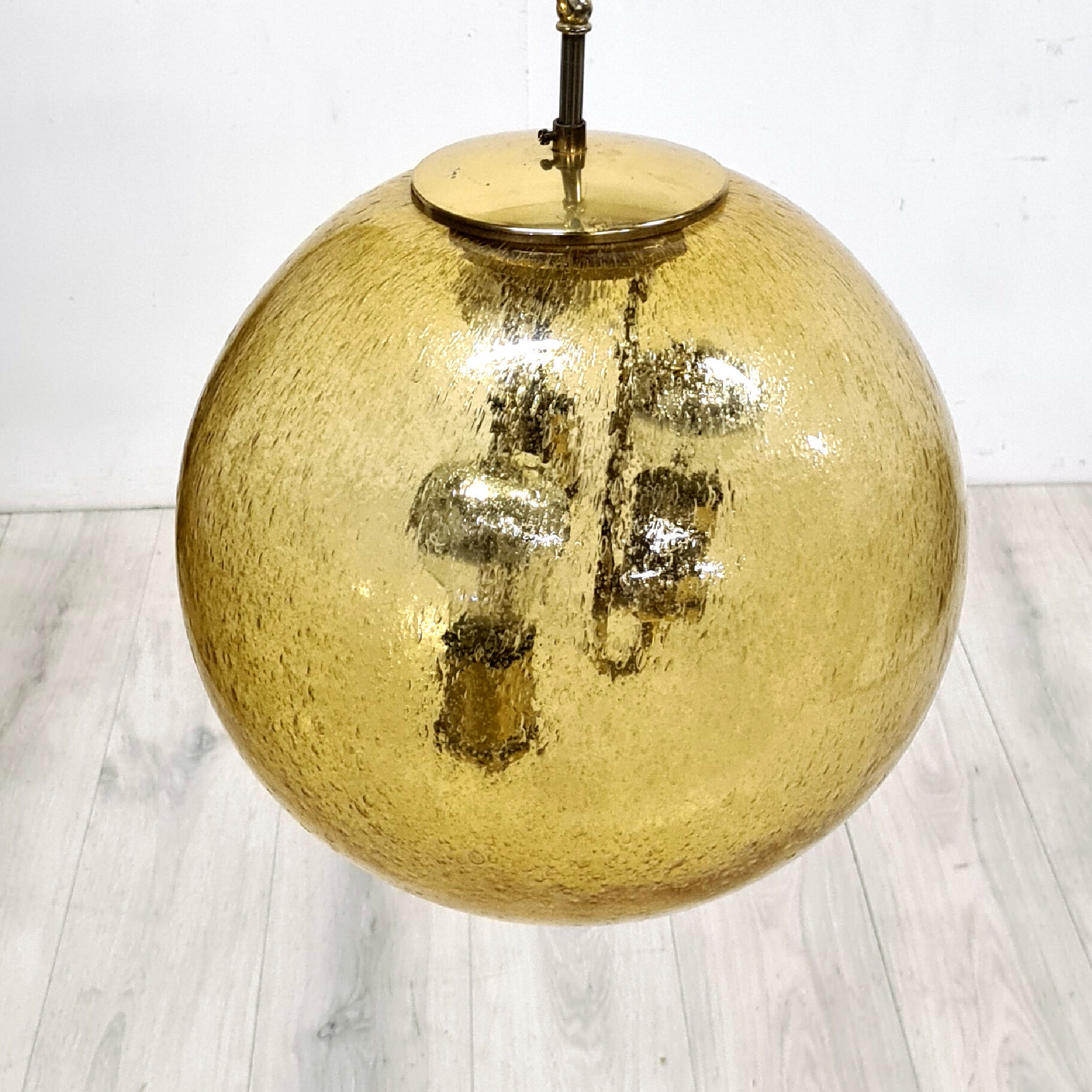 Amber glass and brass globe lamp, Germany 1960s
