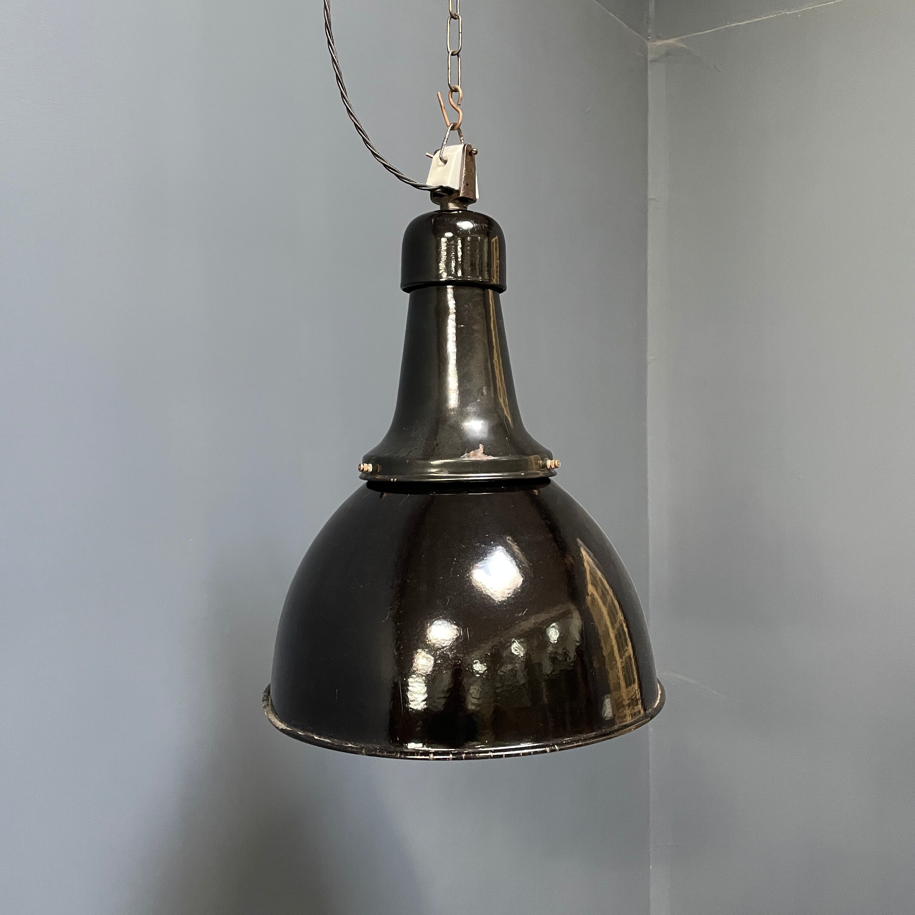 Black enamel Bauhaus factory lamp from Industria Rotterdam