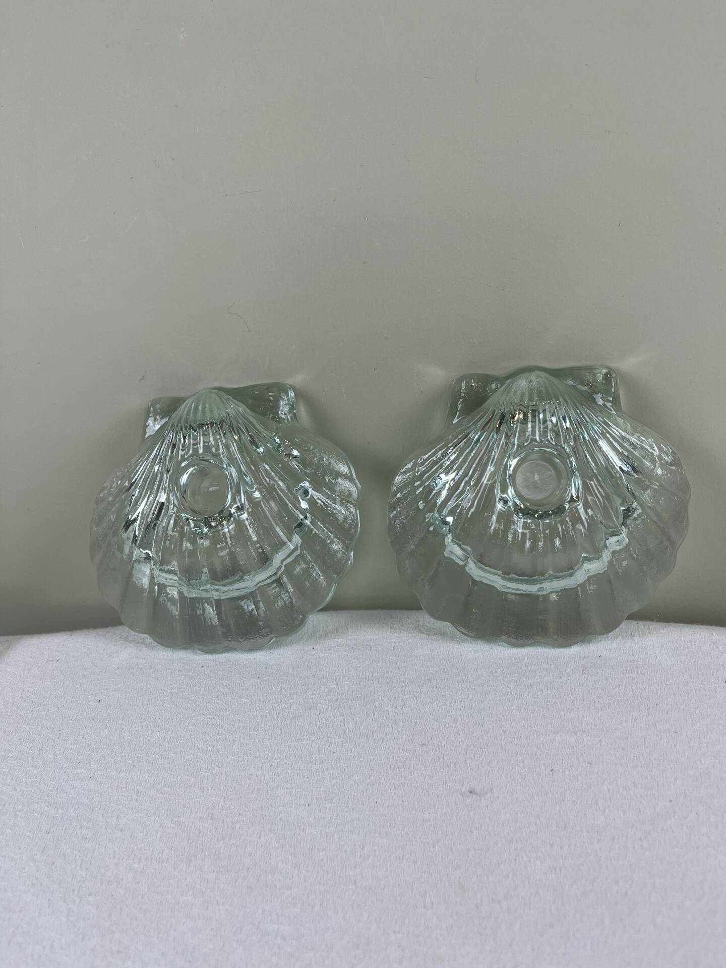 Pair of scallop shell candlesticks