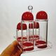 Condiment service oil vinegar salt pepper vintage plexi and red plastic