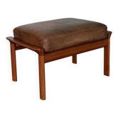 Vintage Scandinavian teak and leather ottoman.