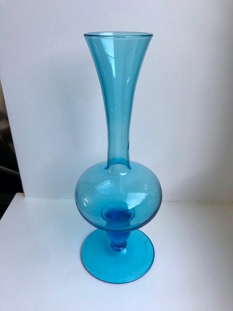 Design vase in turquoise blue glass 70s