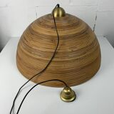 Lampe à suspension XL 71 cm en roseau, rotin, bambou et laiton, Italie