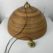 XL 71 cm Pencil Reed, Rattan, Bamboo and Brass Pendant Hanging Lamp, Italy